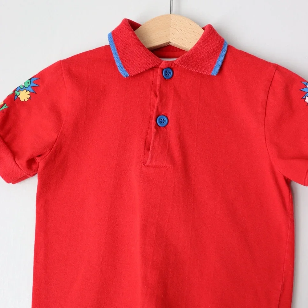Vintage OshKosh B'Gosh Dinosaur Baseball Short Sleeve Red Polo Shirt 18M